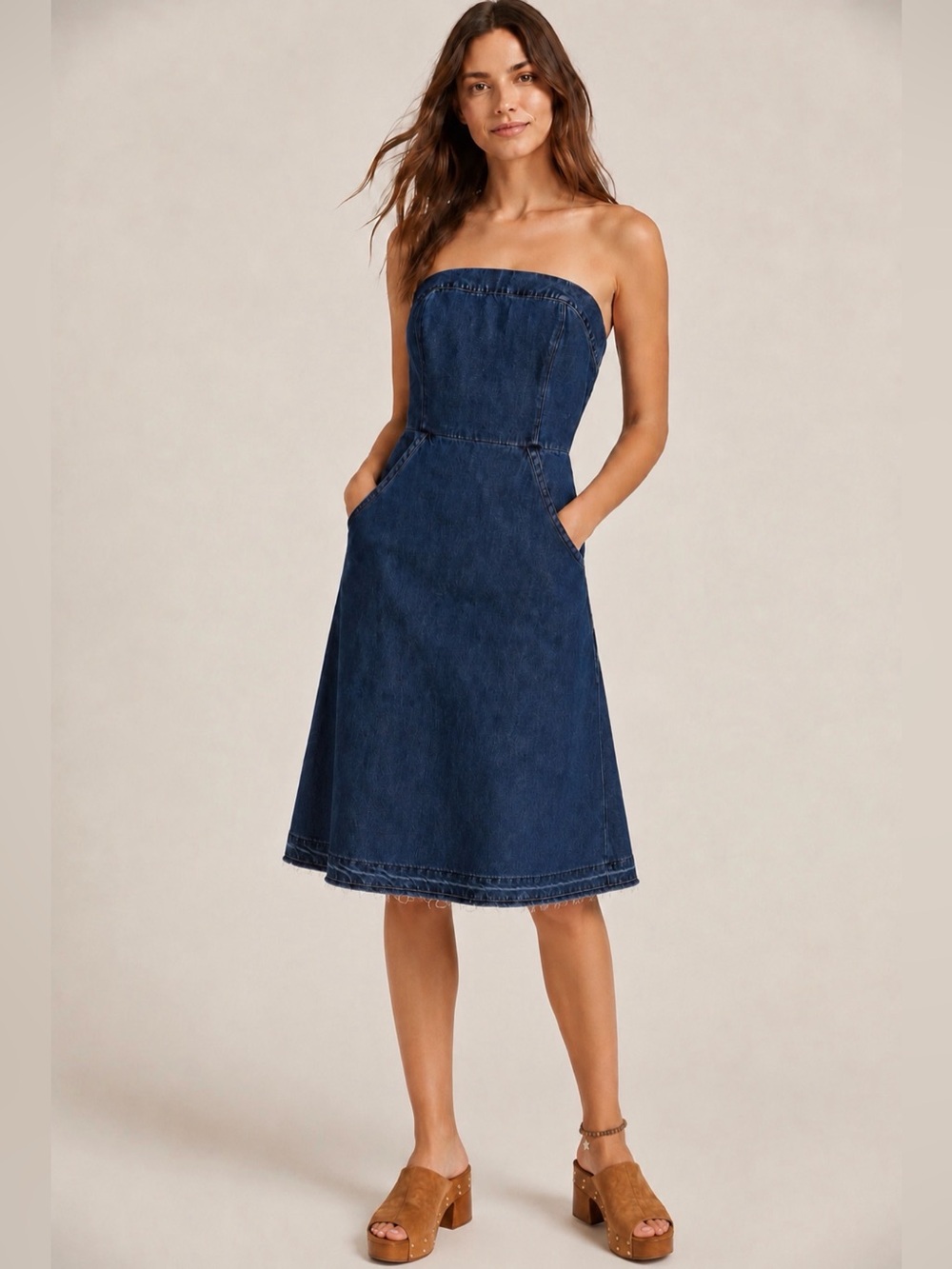 Anthropologie HOLDING HORSES Strapless Denim Midi Dress | Size 10